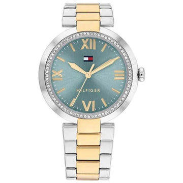 Γυναικείο ρολόι Tommy Hilfiger Alice 1782680 με δίχρωμο ασημί-χρυσό ατσάλινο μπρασελέ και μπλε καντράν διαμέτρου 38mm με ζιργκόν.